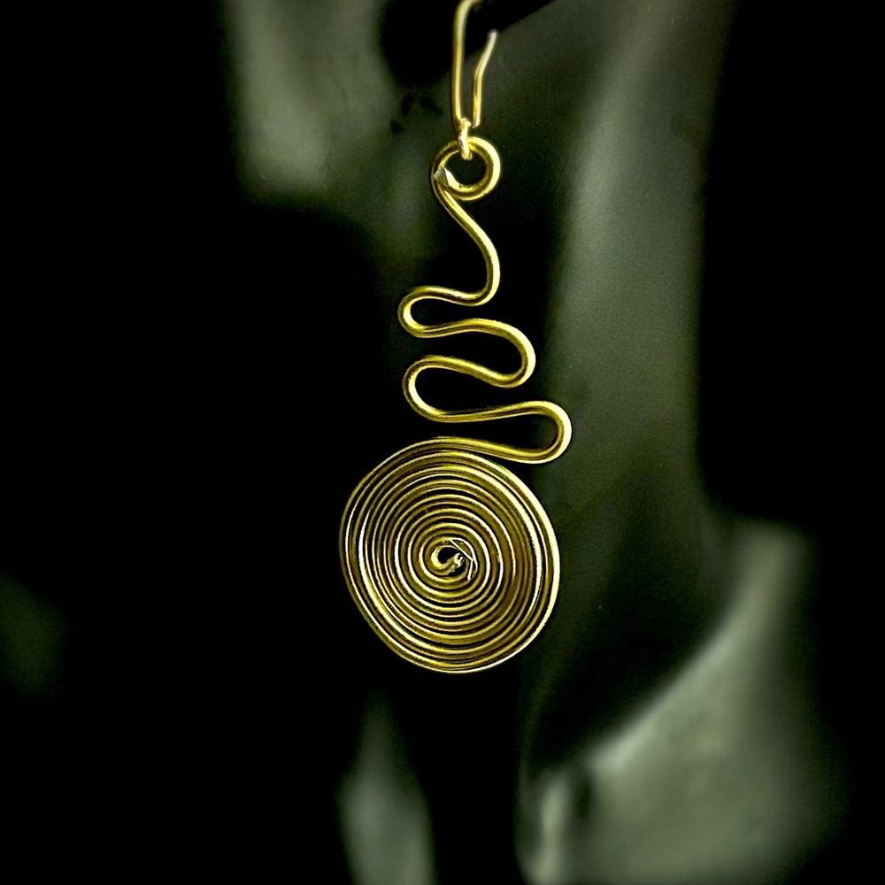 Gold Tone wired wrapped swirl earrings. Handcrafted Earrings